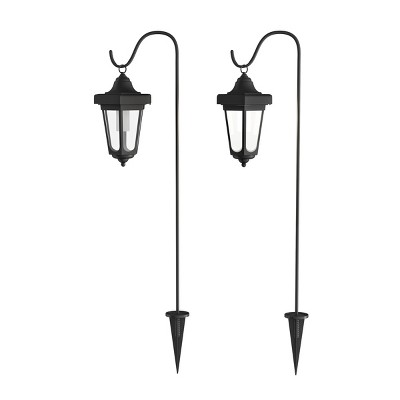 Black Solar LED Lanterns with Shepherd Hooks - Set of 2