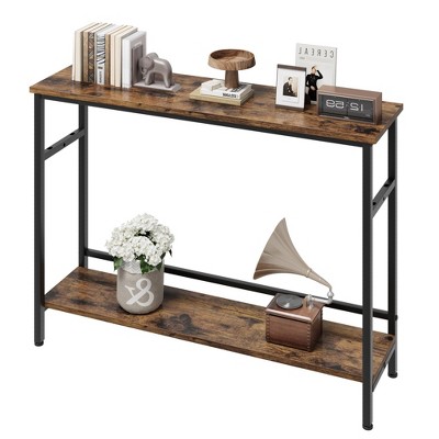 Homhougo 2 Tier Entryway Table, Console Tables for Entryway, Industrial Sofa Table with Adjustable Shelf Brown