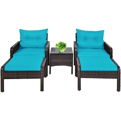 Tangkula 5-Piece Patio Rattan Conversation Set Cushioned Sofas and Ottoman Set with Table