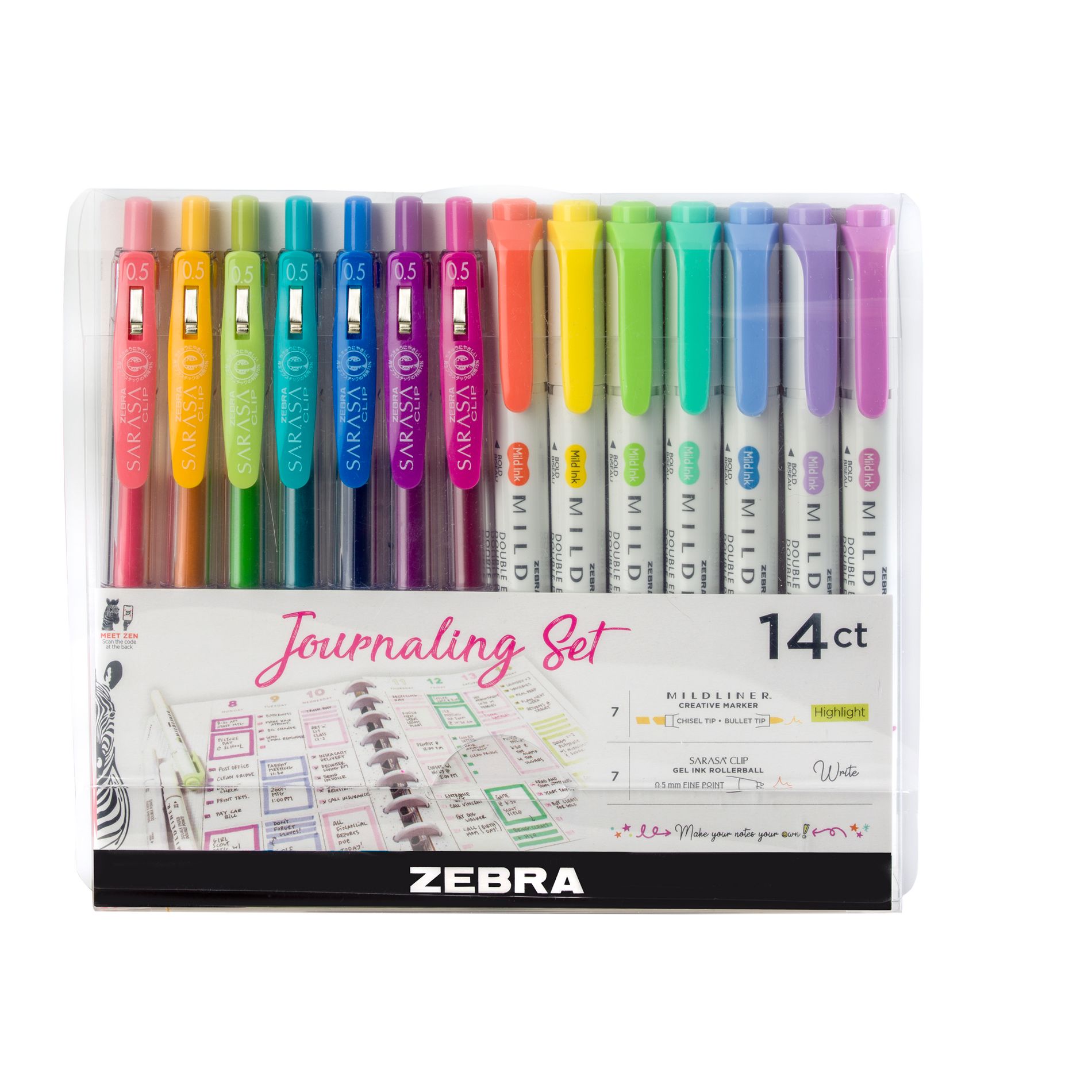 Zebra 14ct Highlighters Journaling Set Gifting: Multicolored Mildliner Markers for Art & Stationery, 0.4mm Point, Ages 13+
