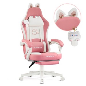 Furniliving Gaming Chair for Adults with Cat Ears Lumbar Support & Headrest Ringing Accessories Cute, Ergonomic Computer Chair for Girls - 1 of 4
