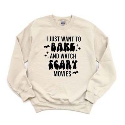 Simply Sage Market Women's Graphic Sweatshirt Bake And Watch Scary Movies