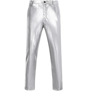 Coolmee Mens Metallic Shiny  Pants Wet Look Party Dance Straight Leg Trousers Festival Rave Cosplay Pants - 1 of 4