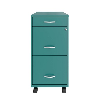 Teal 3-Drawer Lockable Mobile Metal File Cabinet