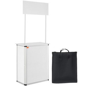 VEVOR Promotion Counter Table,Portable Tradeshow Podium Table, 30.91" x 14.96" x 71.46",Display Exhibition Counter Stand Booth Fair with Wall, White - 1 of 4