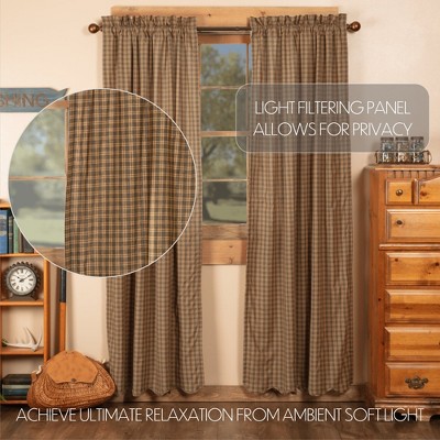 Cedar Green and Brown Cotton Scalloped Window Panels, 84x40