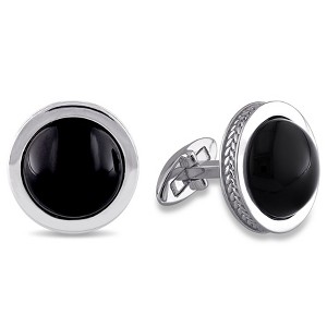 EVERLY JEWELRY |Sterling Silver 17 CT TGW Black Onyx Bezel Set Cufflinks with Braided Accent - 1 of 3