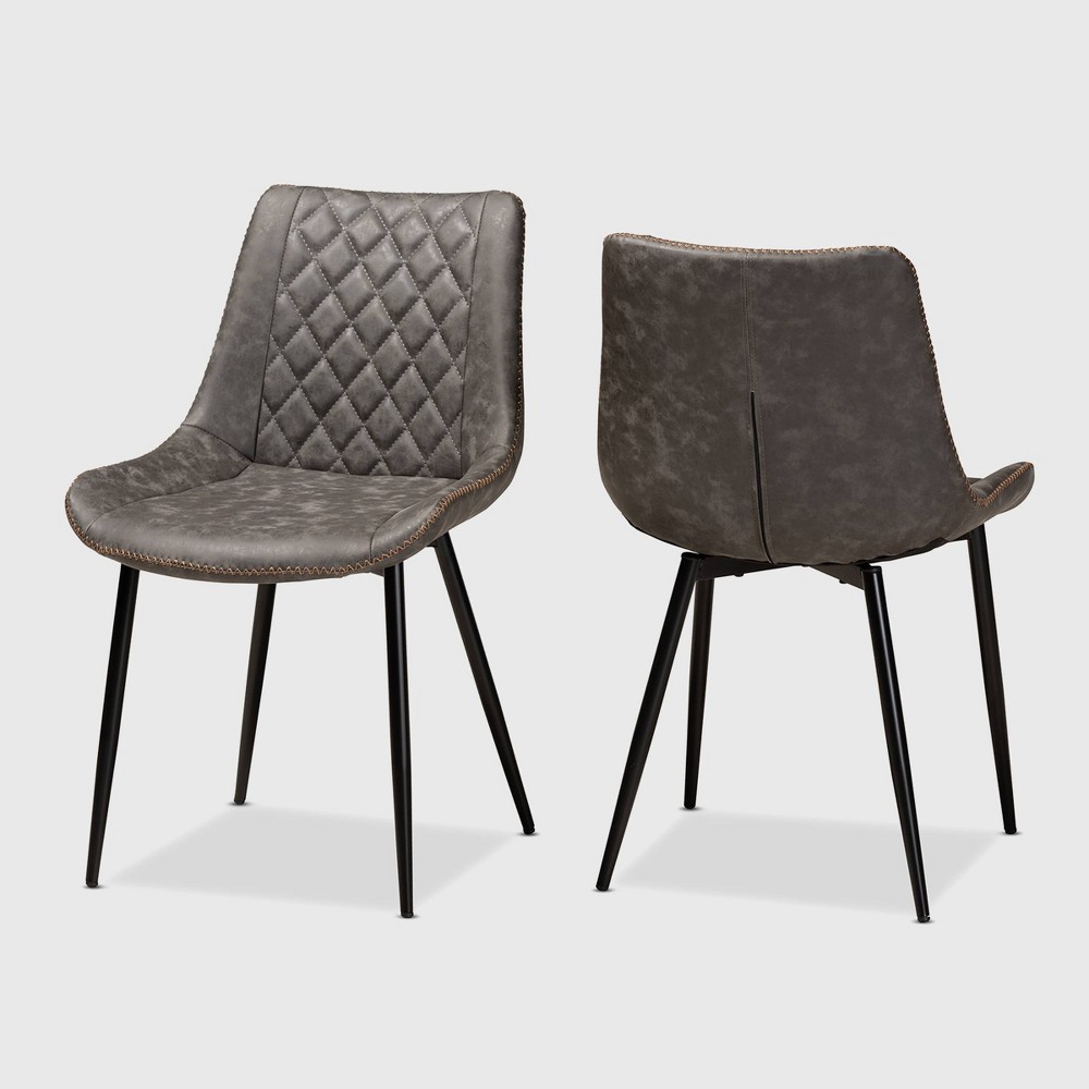 Photos - Chair Set of 2 Loire Faux Leather Upholstered Dining  Gray/Black - Baxton S