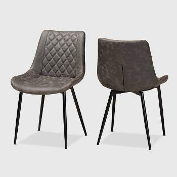 Set of 2 Loire Faux Leather Upholstered Dining Chair Gray/Black - Baxton Studio