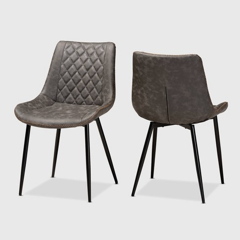 Baxton Studio Loire Grey And Brown Dining Chair Set Of 2, Black Faux Leather Dining Chairs