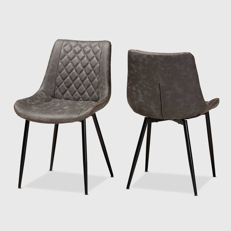Set of 2 Loire Faux Leather Upholstered Dining Chair Gray/Black - Baxton Studio, 1 of 10