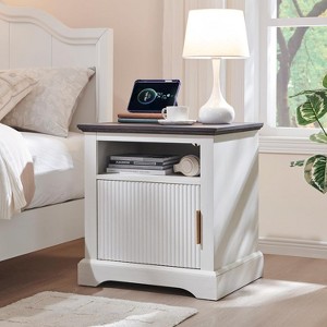 Nightstand with Charging Station, 22" Large Modern Side Table, Wood End Table w/Open Shelf & Spacious Tabletop - 1 of 4