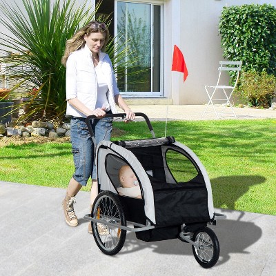 Aosom Elite 2-In-1 Three-Wheel Bike  Trailer & Jogger for Two Children with 2 Security Harnesses & Storage