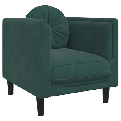 vidaXL Velvet Accent Sofa Chair - Dark Green, Living Room Armchair with Cushion and Pillow, 28x30.3x27.6 inch, Comfort Seating