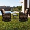 3 Piece Outdoor Wicker Bistro Set with 2 Swivel Rockers 360° Rotation, Tempered Glass Table, 360° Swivel Furniture for Backyard, Beige - 4 of 4