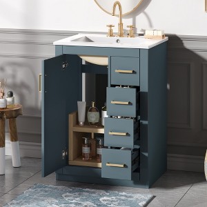 KWPZQEB 24Inch Bathroom Vanity, Modern Bathroom Cabinet with Sink, Wood Bathroom Cabinet with 3 Drawers & Door, Easy Assembly - 1 of 4