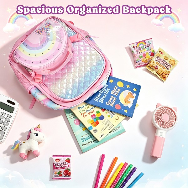 Mochila escolar para niñas Solaris 17" con lonchera aislada, set 2 en 1 rosa de ensueño 5