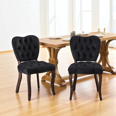 Mshliw Set of 2 Vintage Tufted Velvet Dining Chairs with Nailhead Trim, High Back Upholstered Side Chairs with Solid Rubberwood Legs for Dining Room