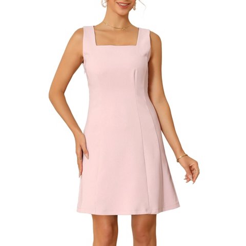 Женские платья INSPIRE CHIC Women's Sleeveless Square Neck Adjustable Belted Elegant A-Line Mini Dresses Medium Pink