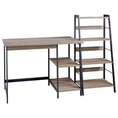 Wood and Metal Desk with Ladder Shelf Brown/Black - Benzara