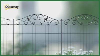 Elegant Black Metal Garden Fence Panels, 4 Pack, 44 x 36-Inch