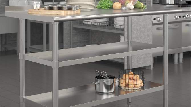 Emma and Oliver NSF Certified Stainless Steel 18 Gauge Work Table with 1.5" Backsplash and Undershelves, 2 of 10, play video