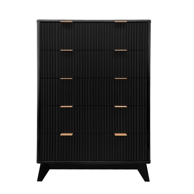 Dresser for Bedroom, 5 Drawer Dresser for Storage and Organization, Fluted Panel Wooden Chest of Drawers, Tall Modern Dresser Organizer for Living