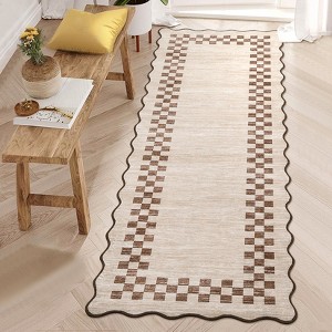 Area Rug Scalloped Rug Modern Bordered Rug Geometric Non Slip Low Pile Soft Accent Rugs for Living Room Bedroom - 1 of 4