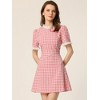 Allegra K Women's Summer Ruffle Neck Lace Panel Short Sleeve Check Gingham Dress - 2 of 4