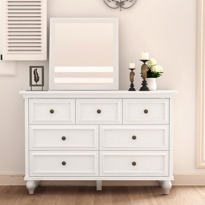 French Vintage 7-Drawer Dresser for Bedroom, Nursery, Living Room, Hallway - Elegant  Wood Chest of Drawers for Kids and Adults
