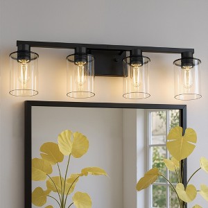 DORESshop 4-Light /6-LightBlack and Gold Vanity Light with Clear Cylinder Glass Shades, Square Plate and Rod Design, E26 Sockets - 1 of 4