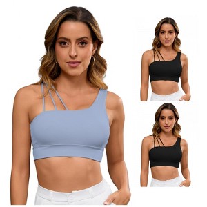 INSPIRE CHIC 3 Packs Women's Yoga Bra Workout Tops for Women Thin Straps Asymmetrical Sports Bra - 1 of 4