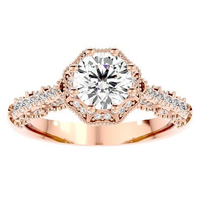 Pompeii3 1 1/10Ct Vintage Diamond Moissanite Halo Engagement Ring White Yellow Rose Gold