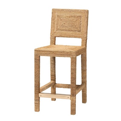 Anfield Natural Seagrass and Mahogany Wood Counter Stool