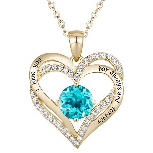 14K Gold plated hear pendant with 'I LOVE YOU' inscripiton and sparkling colored cubic zirconia stones for a touch of elegance - 1 of 2