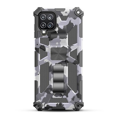 MyBat Sturdy Hybrid Protector Cover Case (with Stand) Compatible With Samsung Galaxy A12 5G - Gray Camouflage / Black