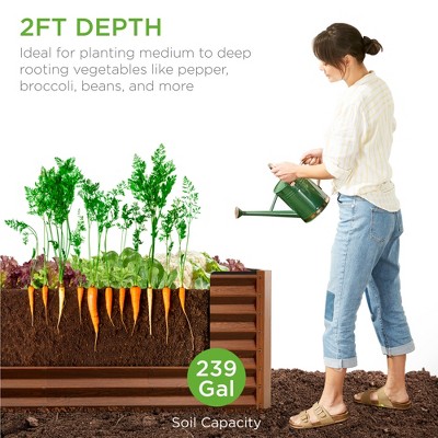 Wood Grain 8x2x2ft Outdoor Metal Raised Garden Bed Planter Box