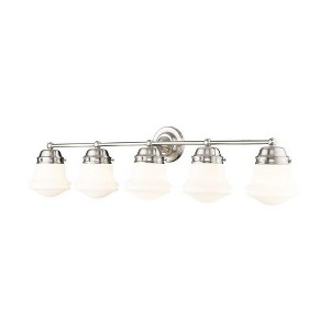 Vaughn 5-Light Modern Bathroom Vanity Fixture with Vintage Schoolhouse Glass - 1 of 4