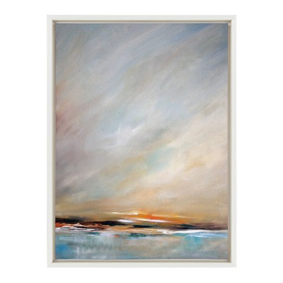 Day's End Coastal Sunset Landscape Canvas Print with White Frame