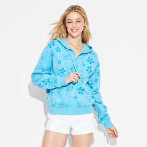 Women's Stitch Zip-Up Graphic Hoodie Sweatshirt - Blue - 1 of 3