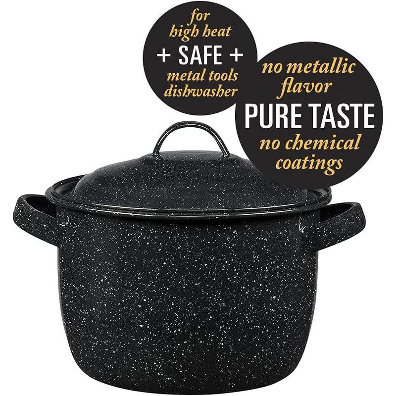 Granite Ware Enamel on Steel 4-Quart Bean / Stock Pot with lid, Speckled Black, 2 of 5
