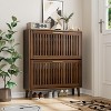 KWPZQEB Shoe Cabinet with 2 Flip Drawers, Hidden Wood Shoe Cabinet, Freestanding Shoe Storage Cabinet for Entryway Hallway, Walnut - 3 of 4