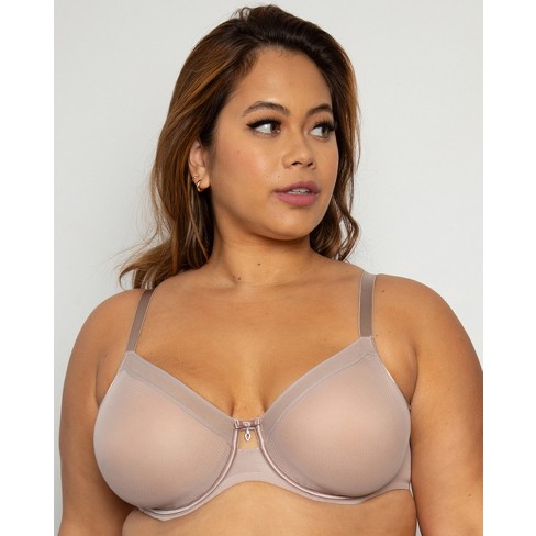 Curvy Couture Women's Sheer Mesh Unlined Underwire Bra Bark 44H