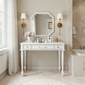 Resenkos Retro Makeup Desk with Large Mirror, 3-Drawer Dressing Table for Jewelry Storage, Elegant Console Table,White - 1 of 4