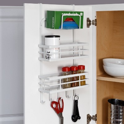 White Powder-Coated Metal Over-Cabinet Door Organizer with Hooks