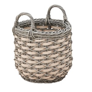 SEVOBAL Laundry Bags and Baskets Round Resin Woven Wicker Multi-Use Storage Basket with Handles for Storage and Home Decoration, Gray, 18"*18"*15.7" - 1 of 4