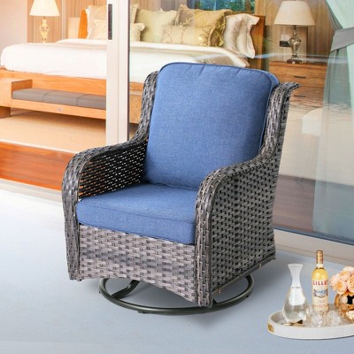XIZZI Wicker Patio Furniture Set with 3-Seat Sofa, Swivel Rocking Armchairs & Ottomans & Side Table, Modular Sectional Outdoor Conversation Sofa Set