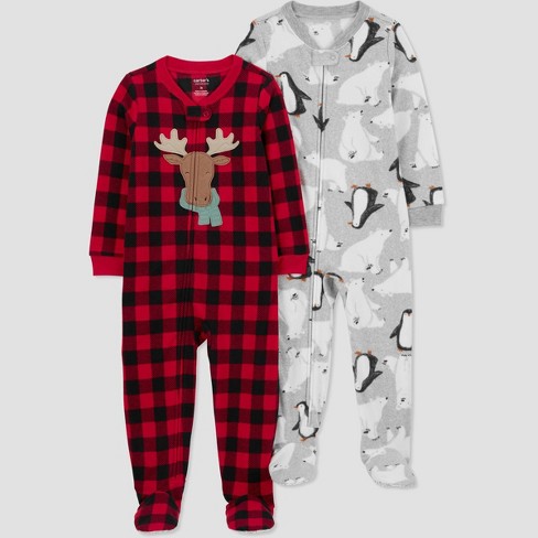 Carter s Just One You Toddler Boys Long Sleeve Buffalo Checkered And Moose Fleece Footed Pajama Black red gray 12m Target