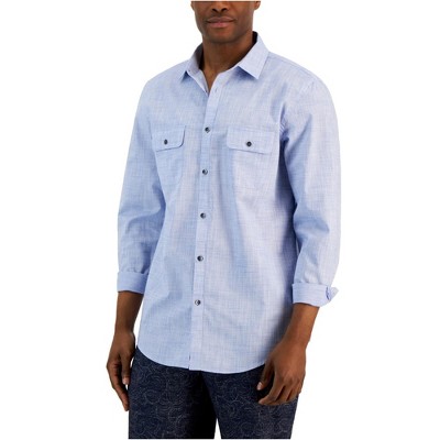 Alfani Mens Heathered Button Up Shirt, Blue, Medium