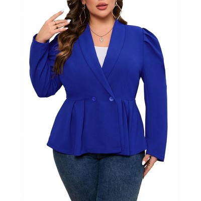 Womens Plus Size Blazers Business Casual Knit Blazer for Work Long Sleeve Shawl Lapel Blazer Suit Jackets Royal Blue 1XL